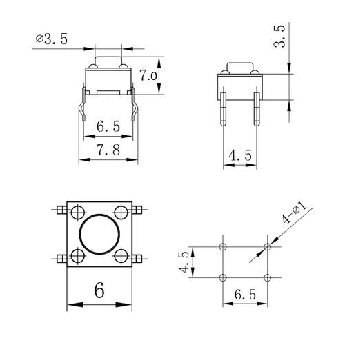 20x 6x6x7mm Momentan Taktile Mini Miniatur Drucktaster Schalter PCB montiert SPST - Bild 2 von 9