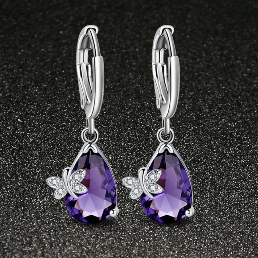 Jewelry Set Butterfly Mystical Purple Amethyst Gemstone Silver Pendant Earrings - Image 4 of 4