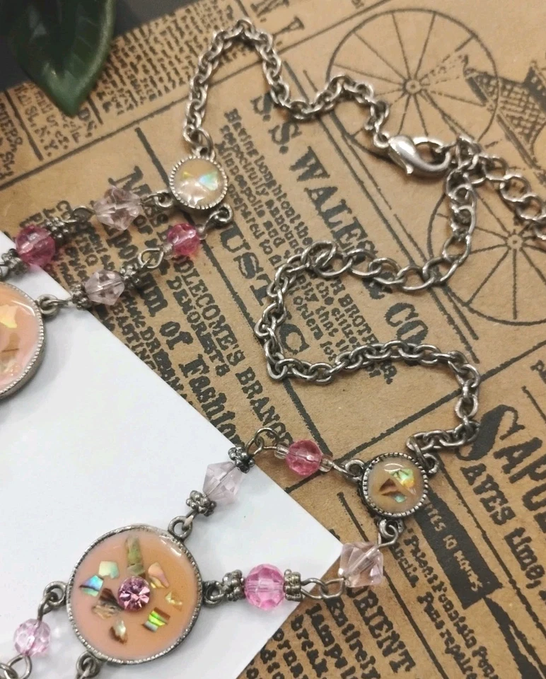 Diseñador sin firmar PILGRIM (?) Hecho con elementos Swarovski 15"+ collar de cuentas esmaltadas Foto 2 de 4