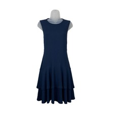 MICHAEL Michael Kors Women's Medium Blue Crinkle Sleeveless Ruffle Dress Pullove