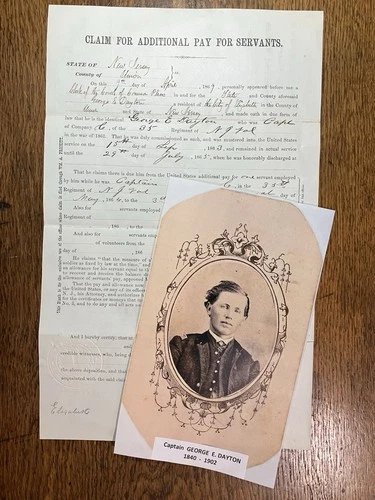Civil War Document- "ADDITIONAL PAY FOR SERVANTS"-Capt. Geo. E. Dayton - NY VOLS