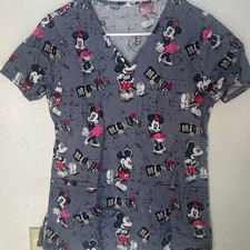 Disney Scrub Top Women's XS Mickey and Minnie in Love Hearts