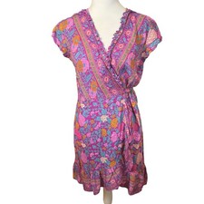 Sea Luster Pink Floral Wrap Mini Dress Size Medium/Large Ruffle Vacation Date