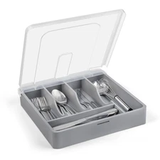 Bamboo Silverware Tray with Lid, Utensil Drawer Organizer for Kitchen Counter...