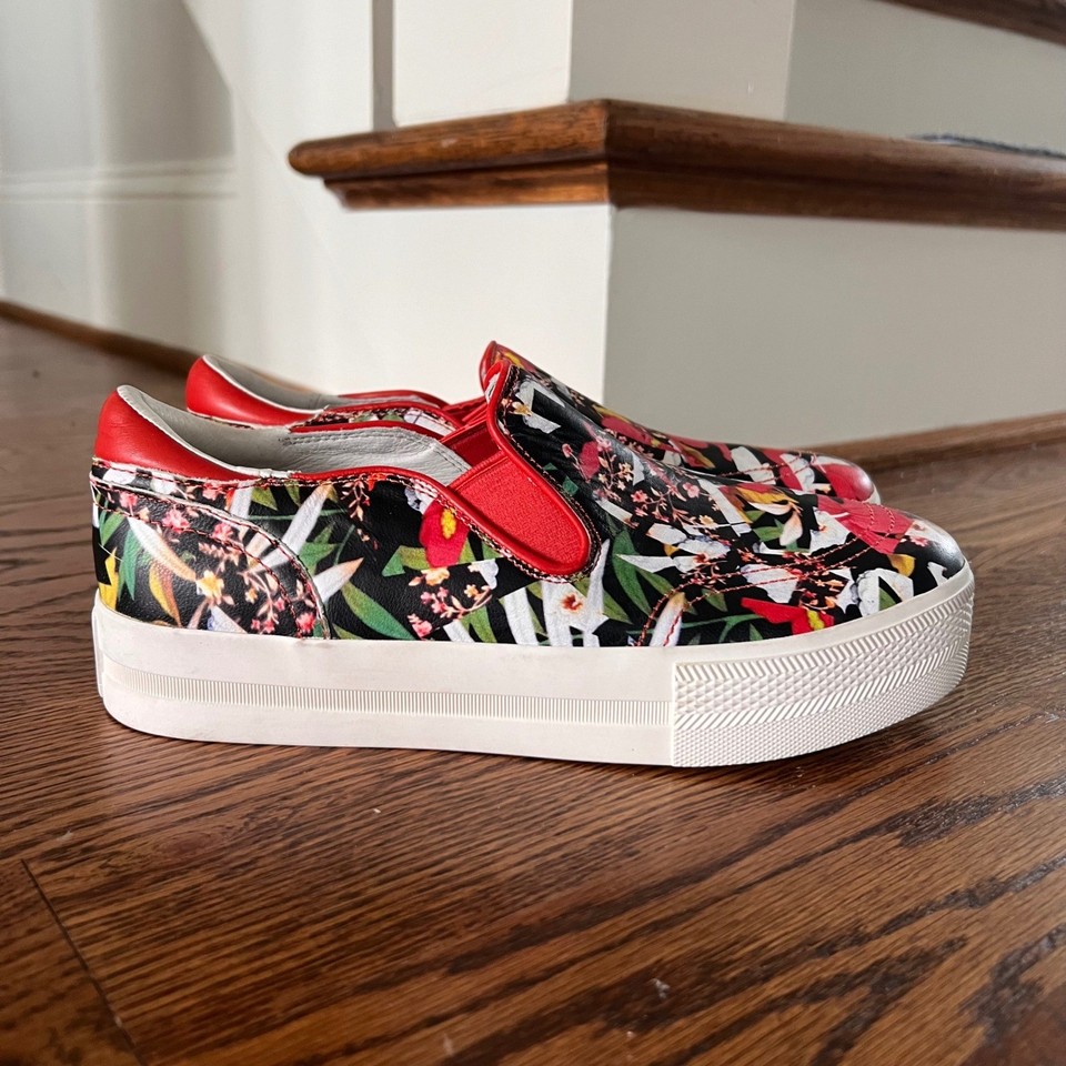 Purchasing Platforms ASH Jungle Floral Leather Platform Slip On Sneakers Red Black White ...