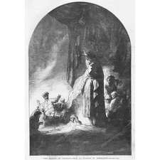 REMBRANDT The Raising of Lazarus - Antique Print 1853