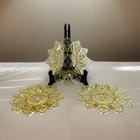 3 Vintage Amber Federal Glass Starburst Sunflower Dish Plate Depression 6.5”