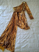 Stunning Gold Heavily Sequined Party Dress One Sleeve Train Fashion Nova Sm