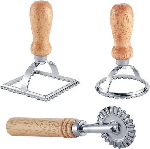 Ravioli Maker Stamp Cutter with Roller Wheel Set, Pasta Maker Mold with Wooden H - Picture 1 of 7