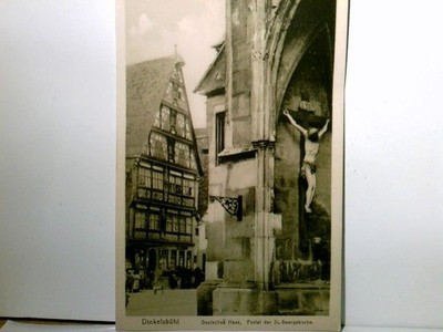 Dinkelsbühl. Deutsches Haus, Portal der St. Georgskirche. Alte AK s/w. Fachwerkh