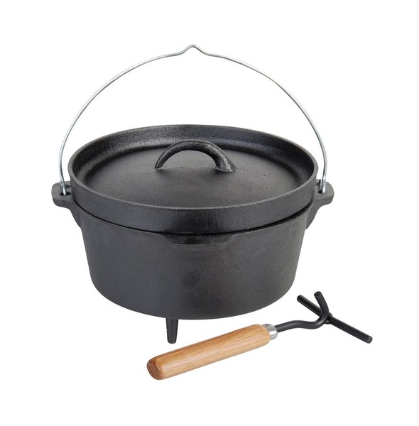 Dutch Oven Gusseisen Topf Set M. Deckelheber Feuertopf Schmortopf FüR Lagerfeuer-image