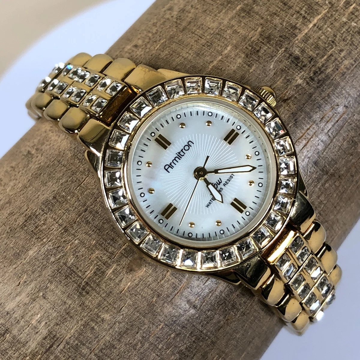 armitron gold dress watch Vintage Gold-tone Armitron Dress Watch for Ladies with White Stones main image 0