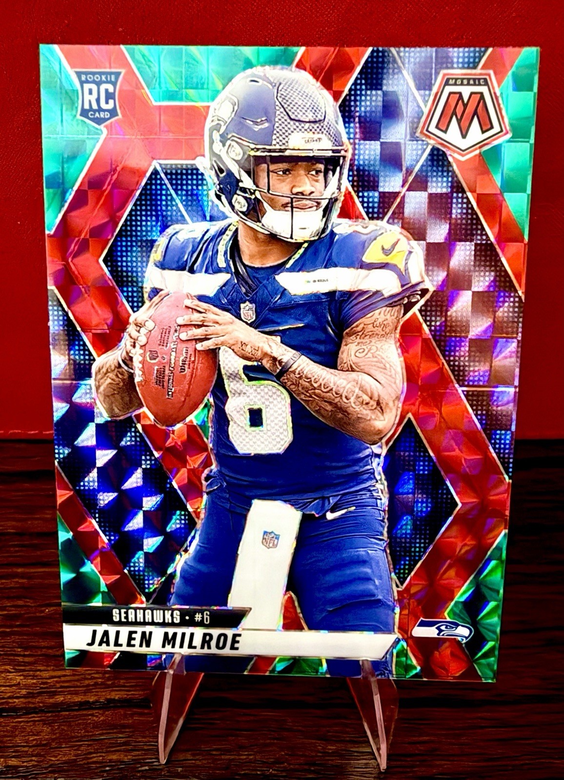 2025 Mosaic Jalen Milroe Rookie Red Mosaic Prizm #322 RC