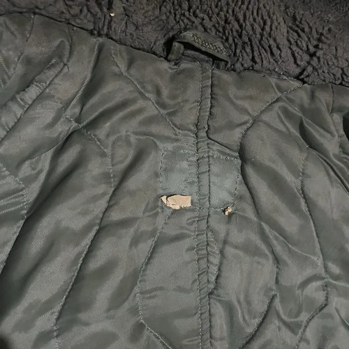 Vtg 80s Very stained Civ N-2B sage green Bomber Jacket heavy attached Hood Sz XL image 4