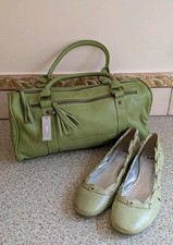 New With Tags M&S PER UNA soft Handbag&Matching Leather Shoes Size 6 Soft Green