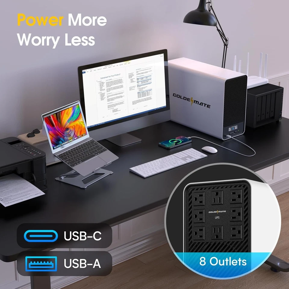 Goldenmate 1500VA 1000W Onda Sinusoidal Pura UPS Fuente de Alimentación de Respaldo Batería LiFePO4 Foto 2 de 4