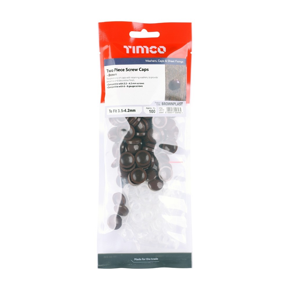 Timco Two Piece Screw Cover Caps - Brown Plastidomes 3.5/4.2 Pack 100