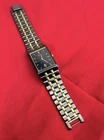 Vtg Seiko 7N29-5B59 Tank Watch Black Gold Two Tone Date Quartz Untested