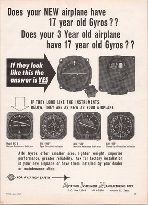 Aviation Instrument Manufacturing 1962 Vintage Print Ad AIM Gyros Aircraft