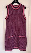CHANEL 23A PINK DARK PURPLE CC BUTTONS CASHMERE  MINI DRESS 40