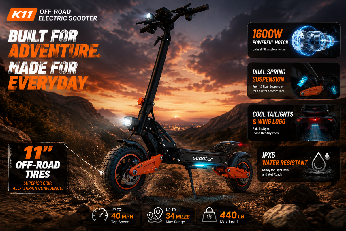 Off Road Scooter Electric Folding 1600W 40MPH 48V 21Ah 11