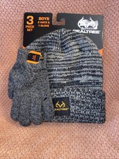 3 Piece Boys 2 Hats And 1 Glove Black Grey One Size
