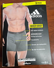 Adidas Mens Performance Boxer Briefs Underwear 3 Pack BLACK GRAY BLUE Large NEW