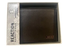 Kenneth Cole Reaction Mens Leather Wallet Brown Bifold New in Box NIB
