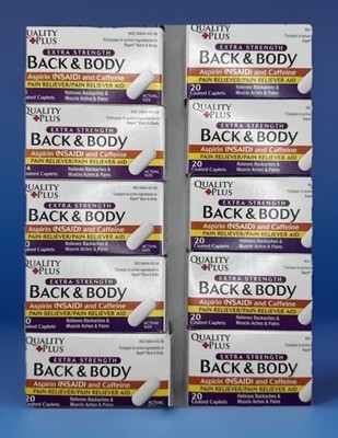 LOT OF 12 Quality Plus Extra Strength Back Body Pain Reliever-20 Caplets Bottle