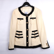 Moschino Cheap and Chic Ivory Wool Tweed Fringe Trim Jacket Blazer Size M