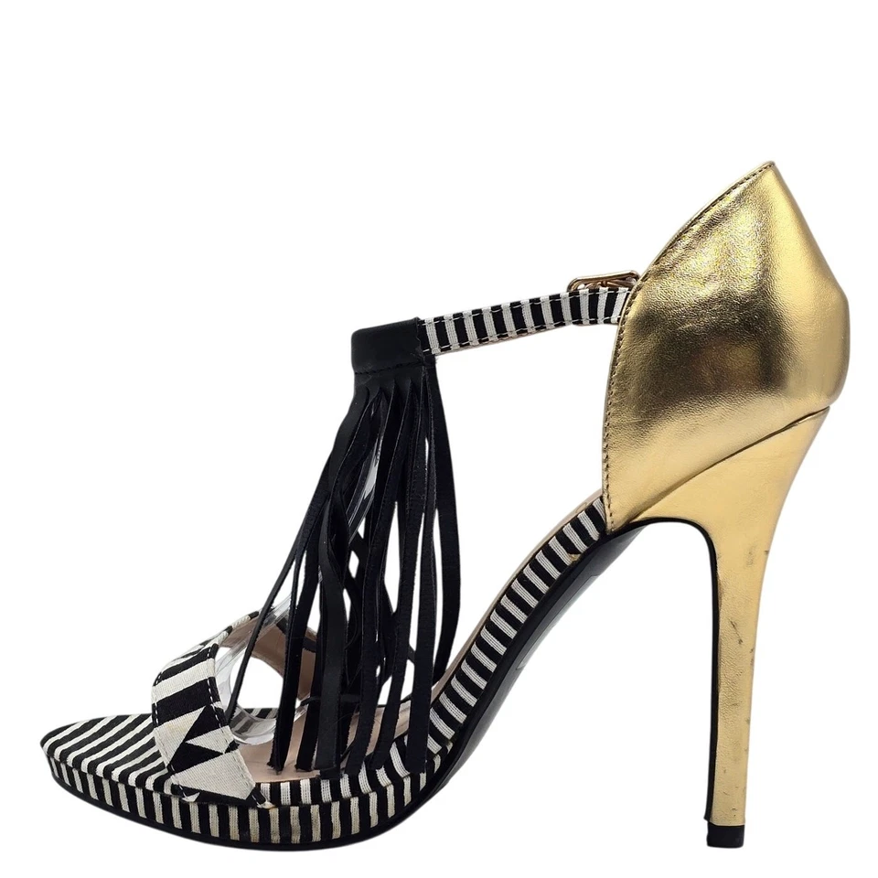 Athena 高跟鞋细高跟鞋 Melisa-1 金色踝带流苏凉鞋女式 9 码 — 第 2/4 张图片