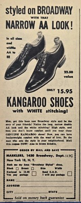 Kangaroo Shoes White Stitching Broadway NY Arrow AA Look Vintage Print Ad 1953