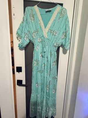 #ad Baladev Handmade Turquoise Floral Embroidered V Neck Maxi Dress F S $12.28