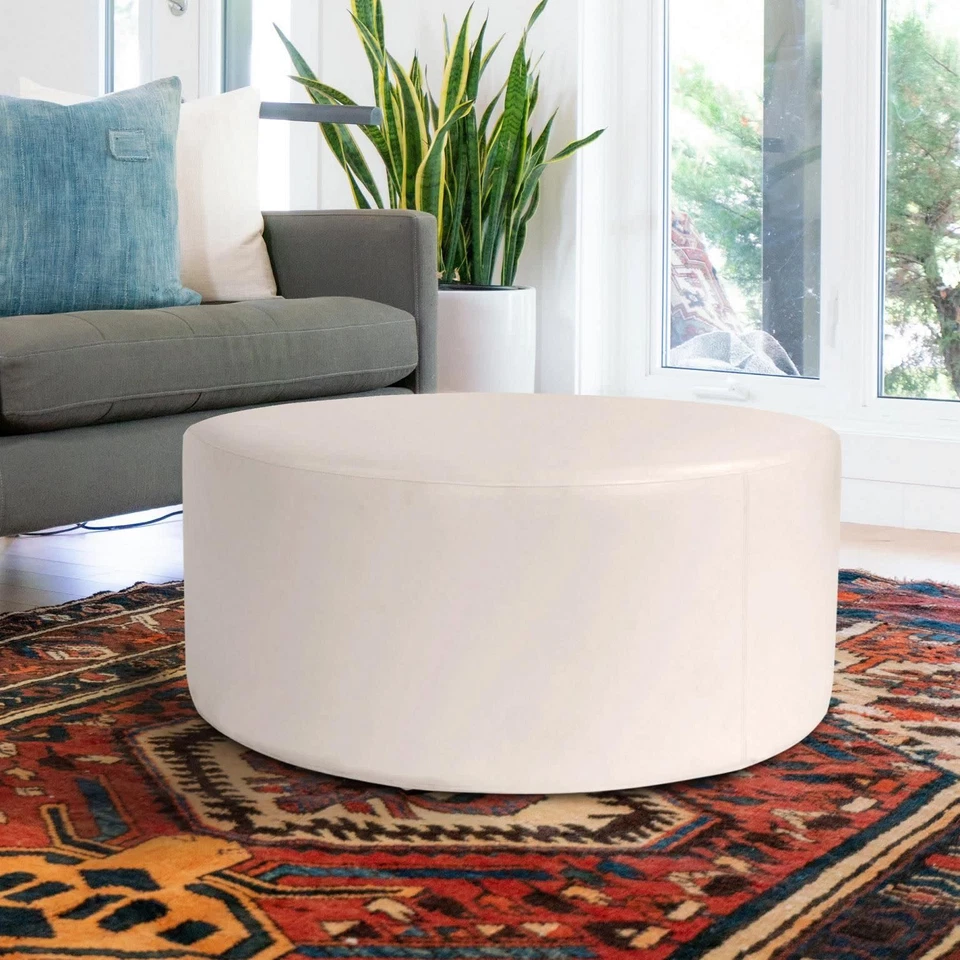 Howard Elliott HEOF94641 Florie Round Ottoman Cover - Cover Only - White - Image 3 of 4