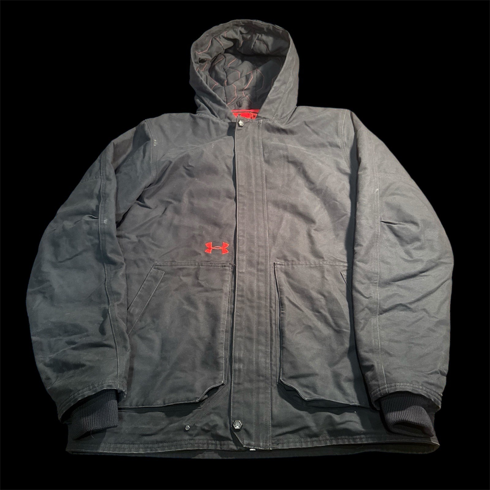 Under Armour Jacket Mens Med Black Hunting Hooded Canvas Coa