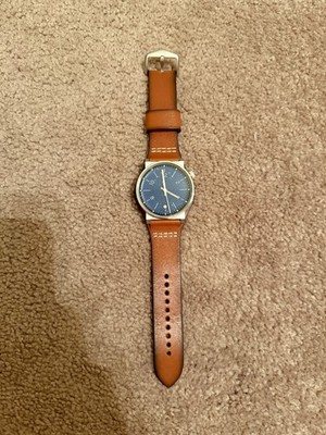 Fossil FS5524 Men's Quartz Watch Blue Textured Dial Brown Leather Strap Date