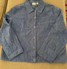 Chico's Cotton/Linen Women s Size 3 Embroidered Jacket Button Front Shirt JL