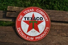 Texaco Gas & Motor Oil Tin Metal Sign - Petroleum - The Texas Company - Gasoline