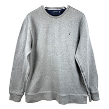 NAUTICA Sweater Men's Size Large Gray Cotton Crew Neck Tight Knit Casual Preppy