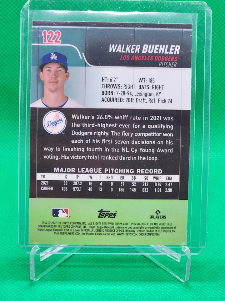 2022 Topps Stadium Club - Walker Buehler - #122 Chrome Parallel DODGERS - Image 2 of 2