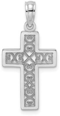 14K White Gold Textured Lace Center Cross Pendant