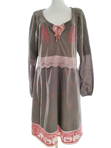 Cream Size 44 Grey Midi Sweater Dress Cotton 100% Long Sleeve Lace Embroidery