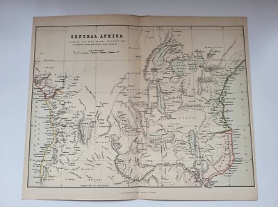 Antiker Druck um 1877 Viktorianische Zentralafrika Karte