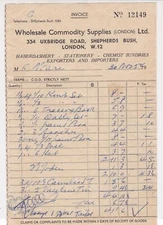Wholesale Commodity Supplies Ltd London Haberdashery Etc 1954 Receipt Ref 35323