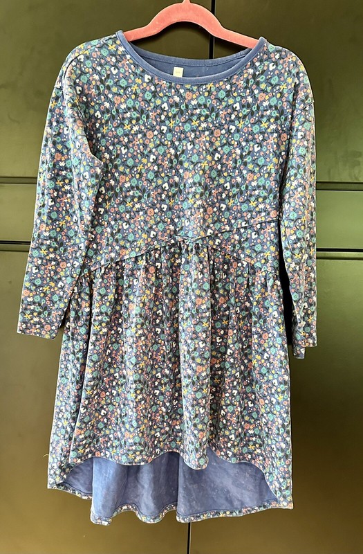 Girls Dress Size 7 tea Royal Blue Flowers Long Sleeve Hi Low