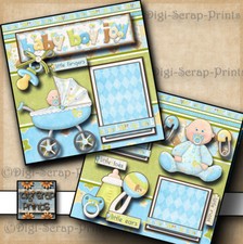 BABY BOY JOY 2 premade scrapbook pages paper piecing for album DIGISCRAP A0046