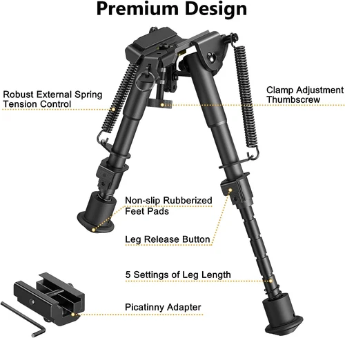 Rifle Dos Patas 6"-9" Ajustable Pliegue Primavera Trasero Doble Pata con Adaptador - Imagen 2 de 13