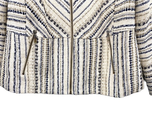 CHICOS White Black Zip Front Striped Tweed Jacket Blazer Size 1 EUC - Picture 2 of 7