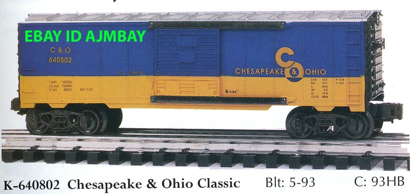 K-LINE 640501, 640802, 642902 & 643001 CLASSIC BOXCARS NEW IN THEIR ORIGINAL BOX