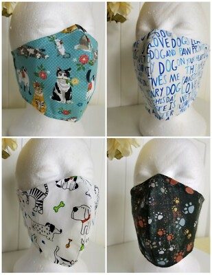 Handmade Cloth PETS LOVER Face Mask Reusable w/nose wire/pocket 